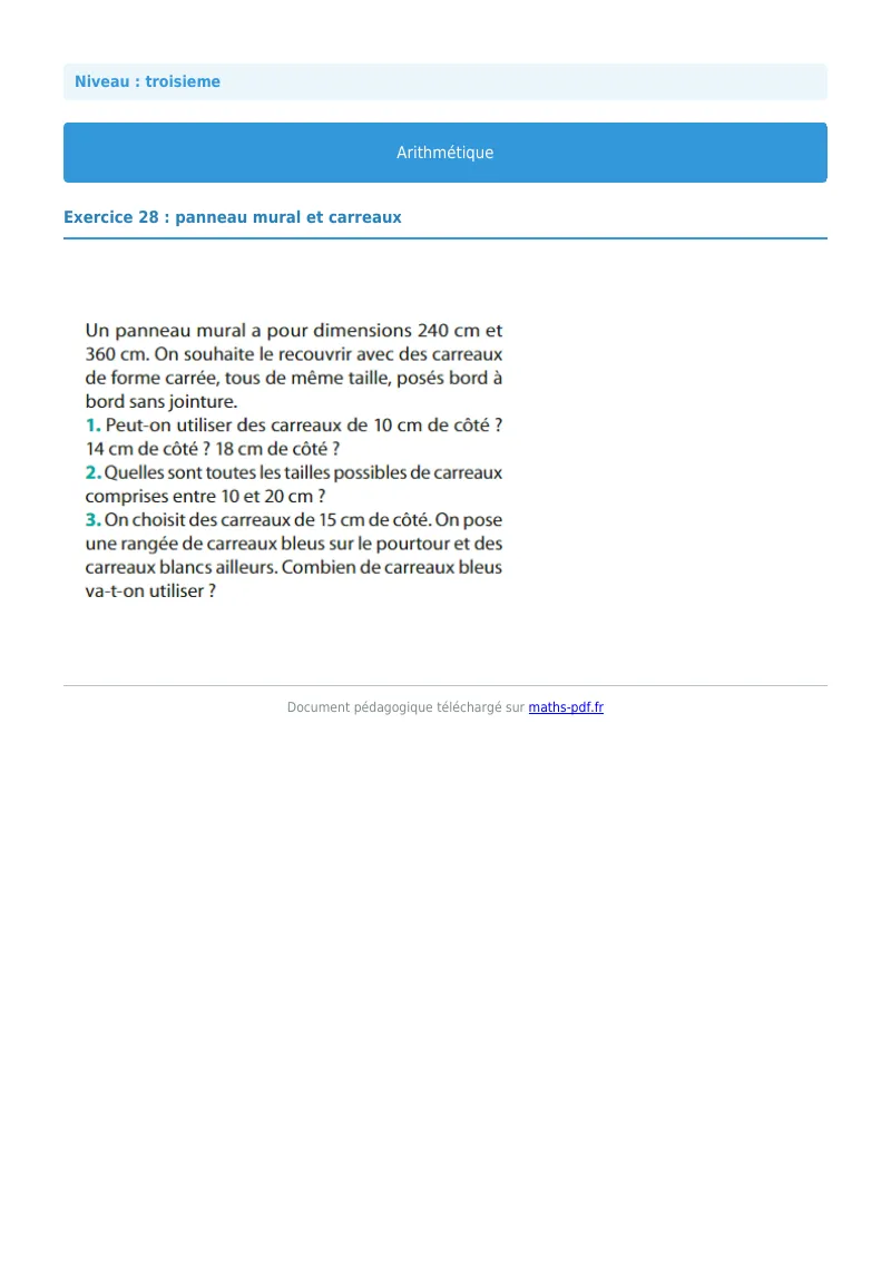 Arithmétique et décomposition en facteurs premiers : exercice n°28 de maths en 3ème corrigé en PDF