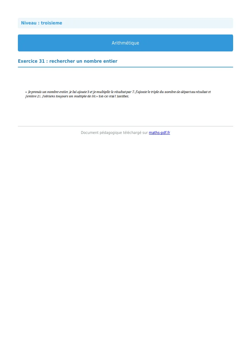 Arithmétique et décomposition en facteurs premiers : exercice n°31 de maths en 3ème corrigé en PDF