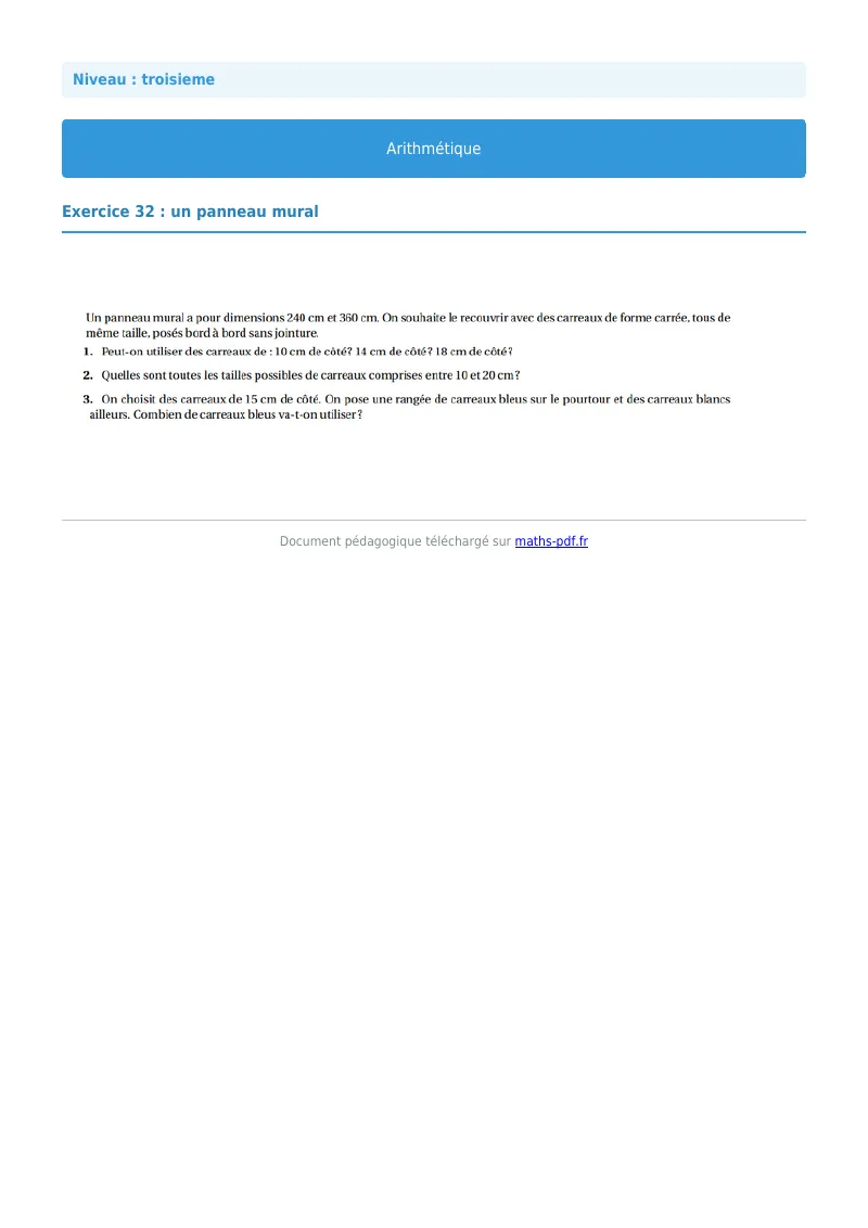 Arithmétique et décomposition en facteurs premiers : exercice n°32 de maths en 3ème corrigé en PDF