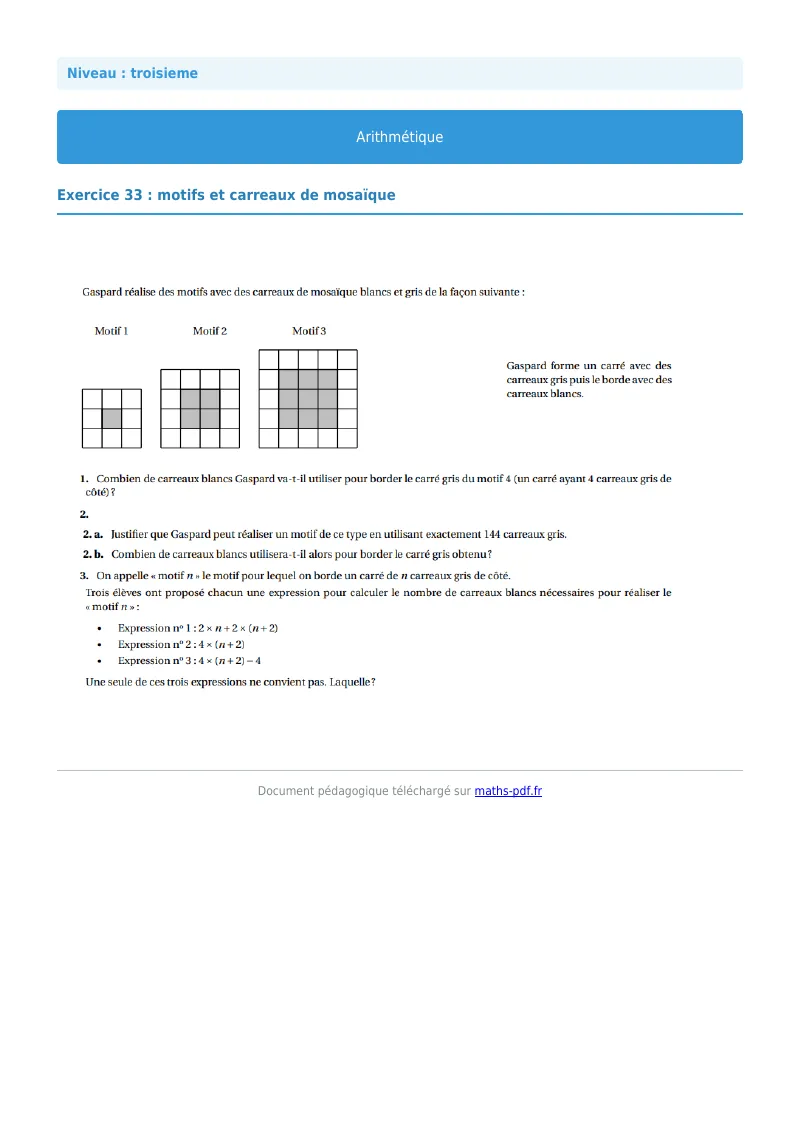 Arithmétique et décomposition en facteurs premiers : exercice n°33 de maths en 3ème corrigé en PDF