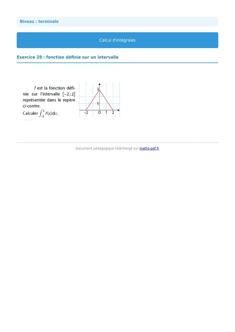 Les intégrales : exercice n°28 de maths en terminale corrigé en PDF