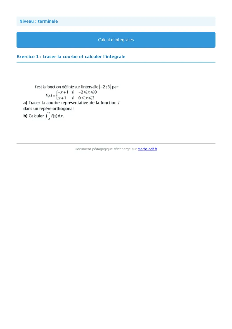 Les intégrales : exercice n°22 de maths en terminale corrigé en PDF
