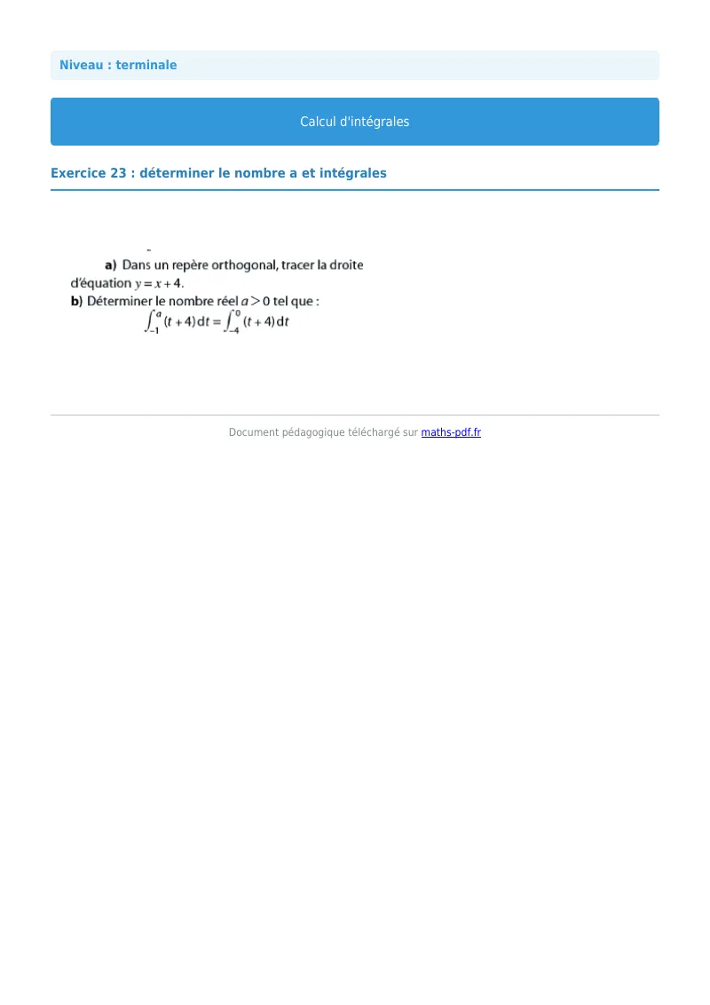 Les intégrales : exercice n°23 de maths en terminale corrigé en PDF