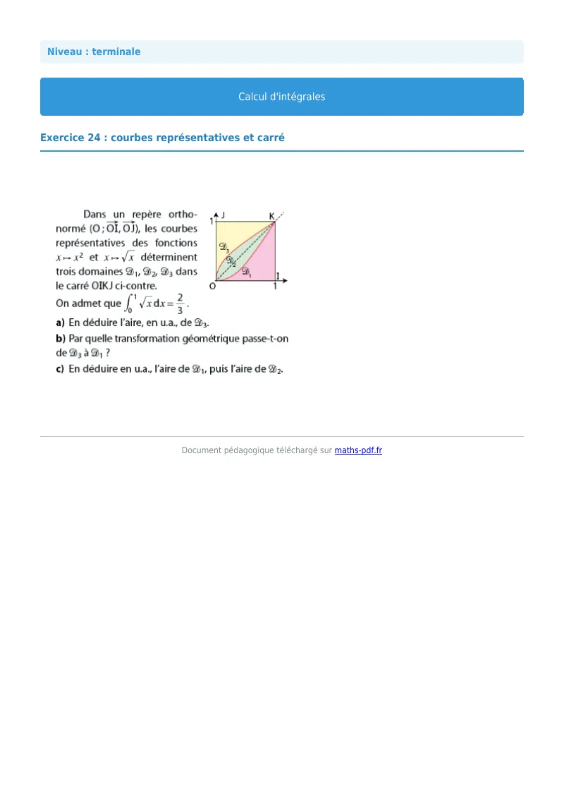 Les intégrales : exercice n°24 de maths en terminale corrigé en PDF