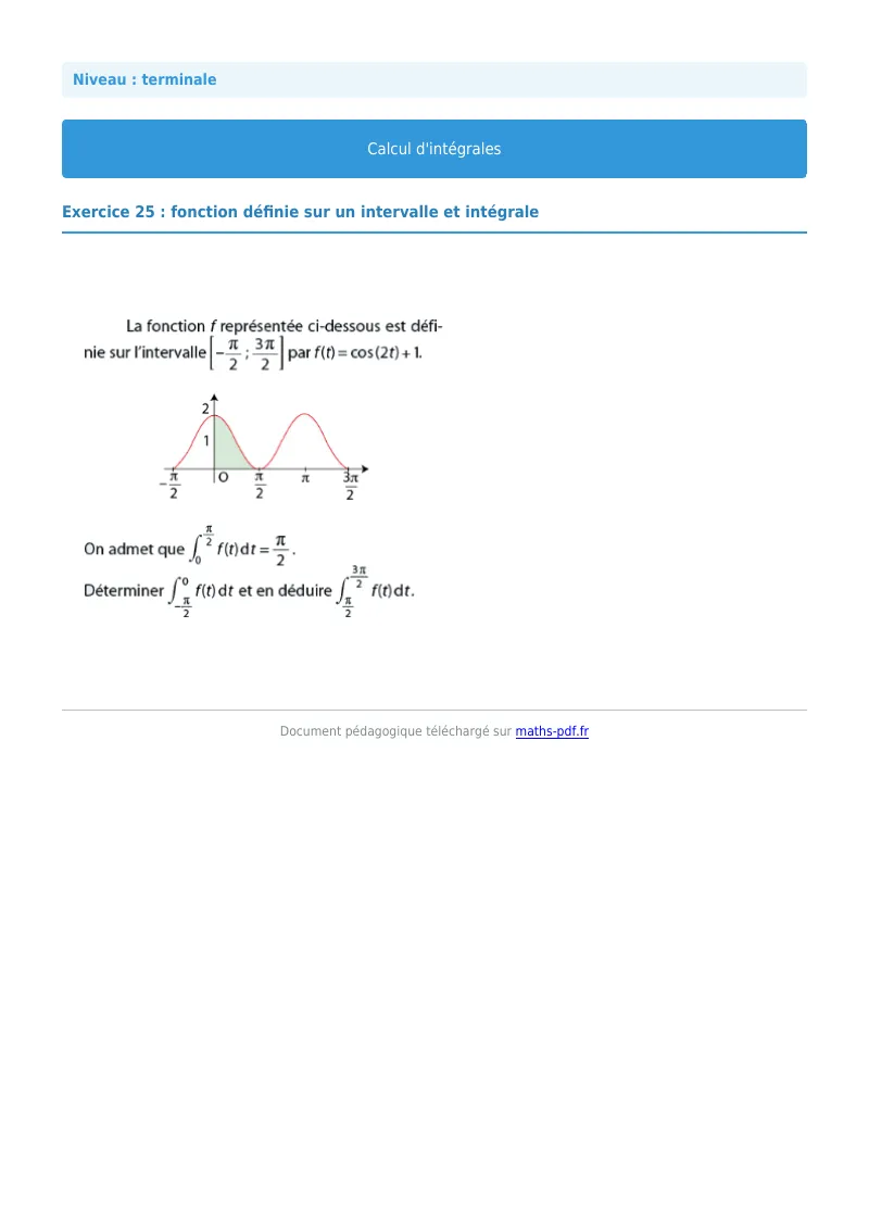 Les intégrales : exercice n°25 de maths en terminale corrigé en PDF