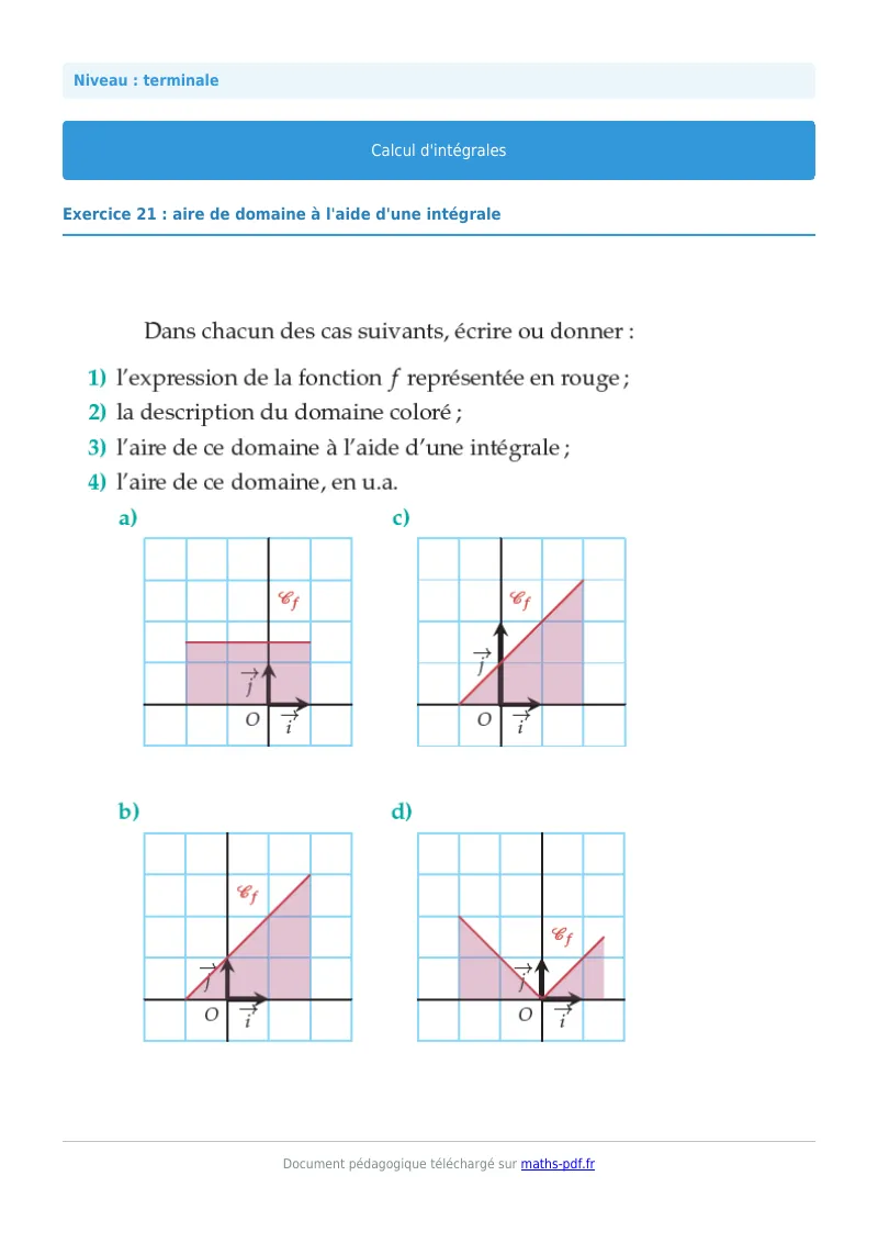 Les intégrales : exercice n°21 de maths en terminale corrigé en PDF