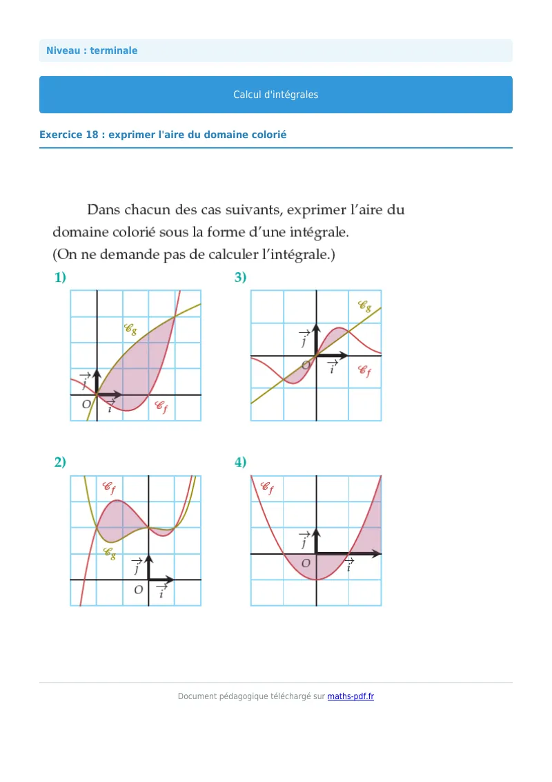 Les intégrales : exercice n°18 de maths en terminale corrigé en PDF