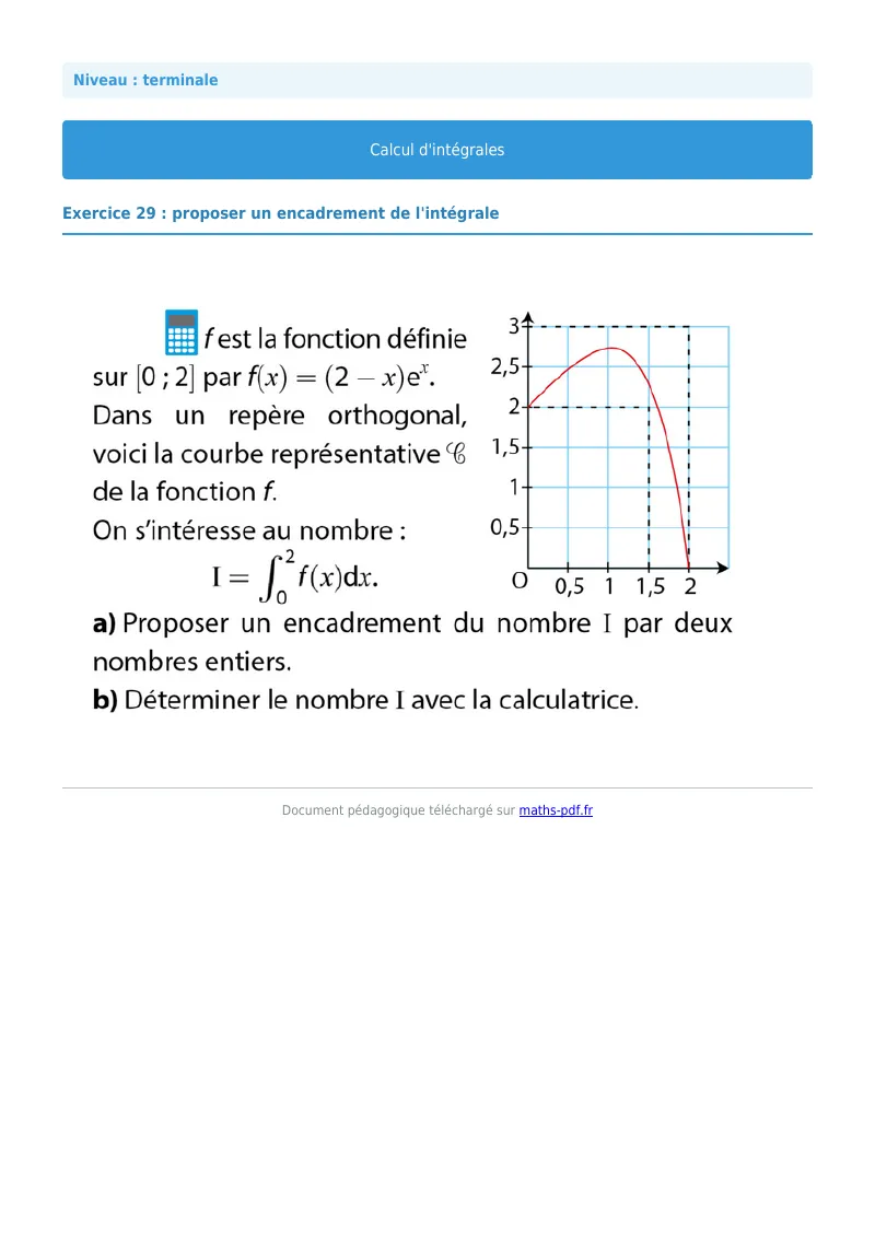 Les intégrales : exercice n°29 de maths en terminale corrigé en PDF