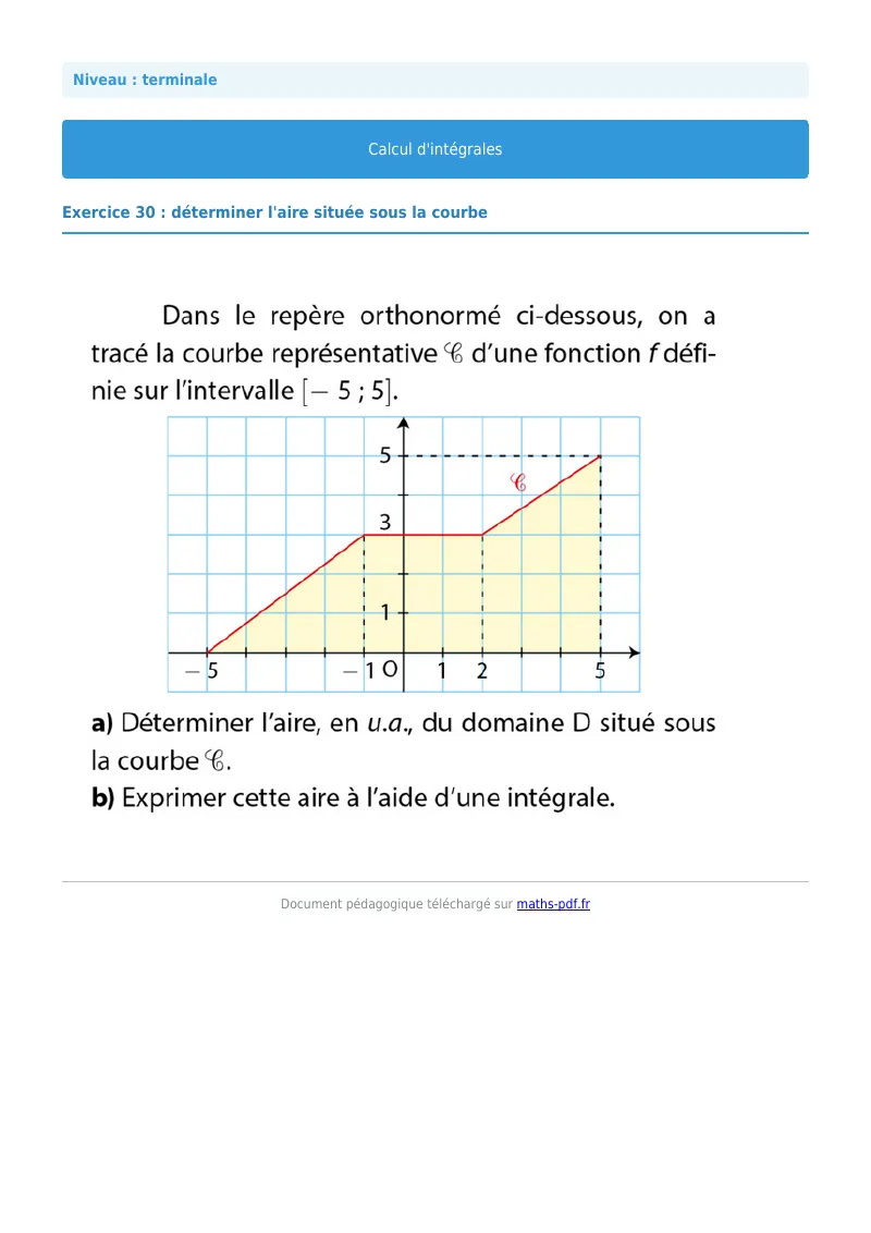 Les intégrales : exercice n°30 de maths en terminale corrigé en PDF