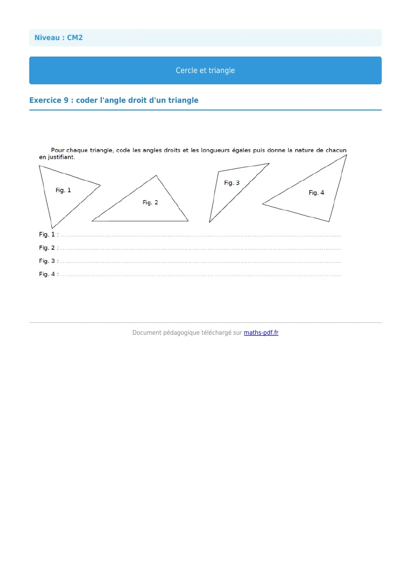 Cercle et triangle : exercice n°9 de maths en CM2 corrigé en PDF