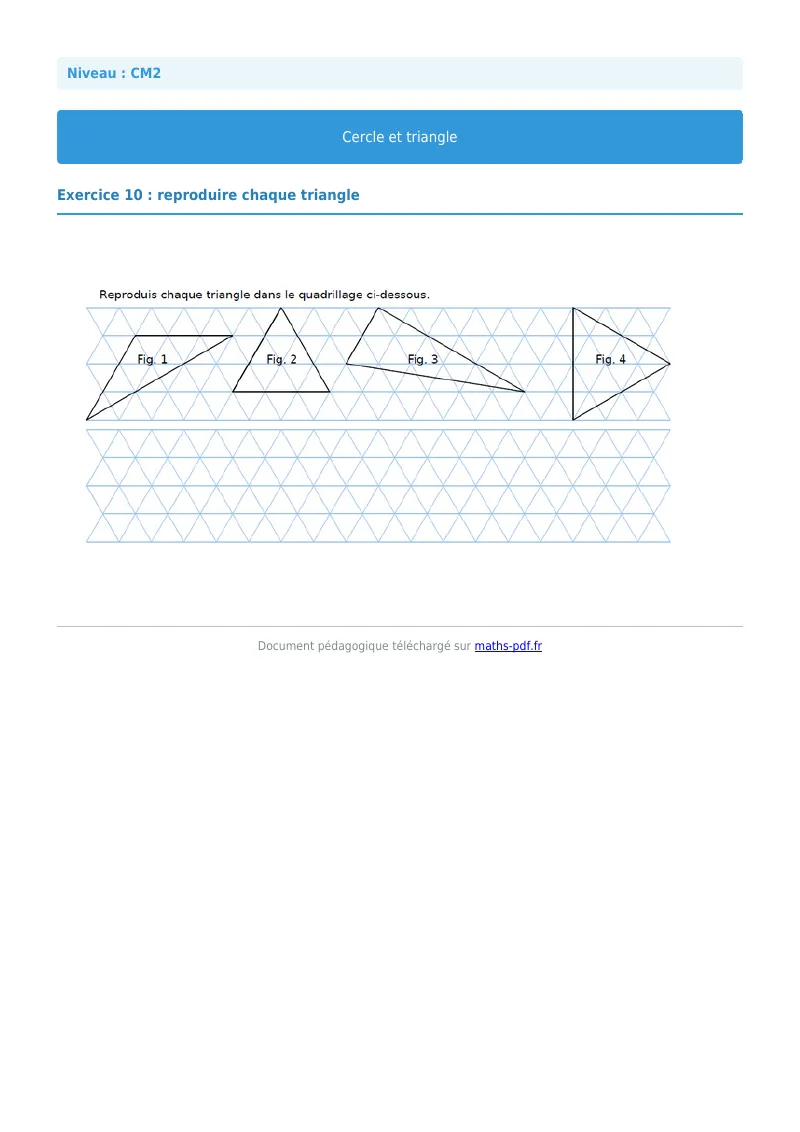 Cercle et triangle : exercice n°10 de maths en CM2 corrigé en PDF
