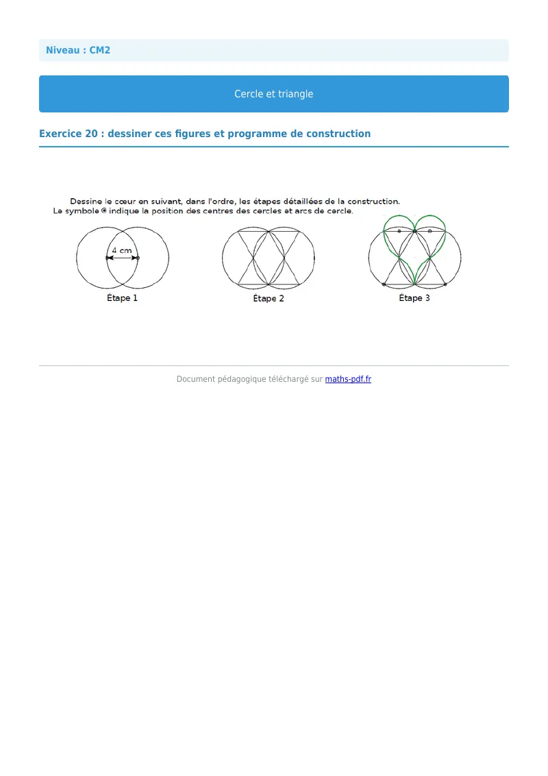 Cercle et triangle : exercice n°20 de maths en CM2 corrigé en PDF