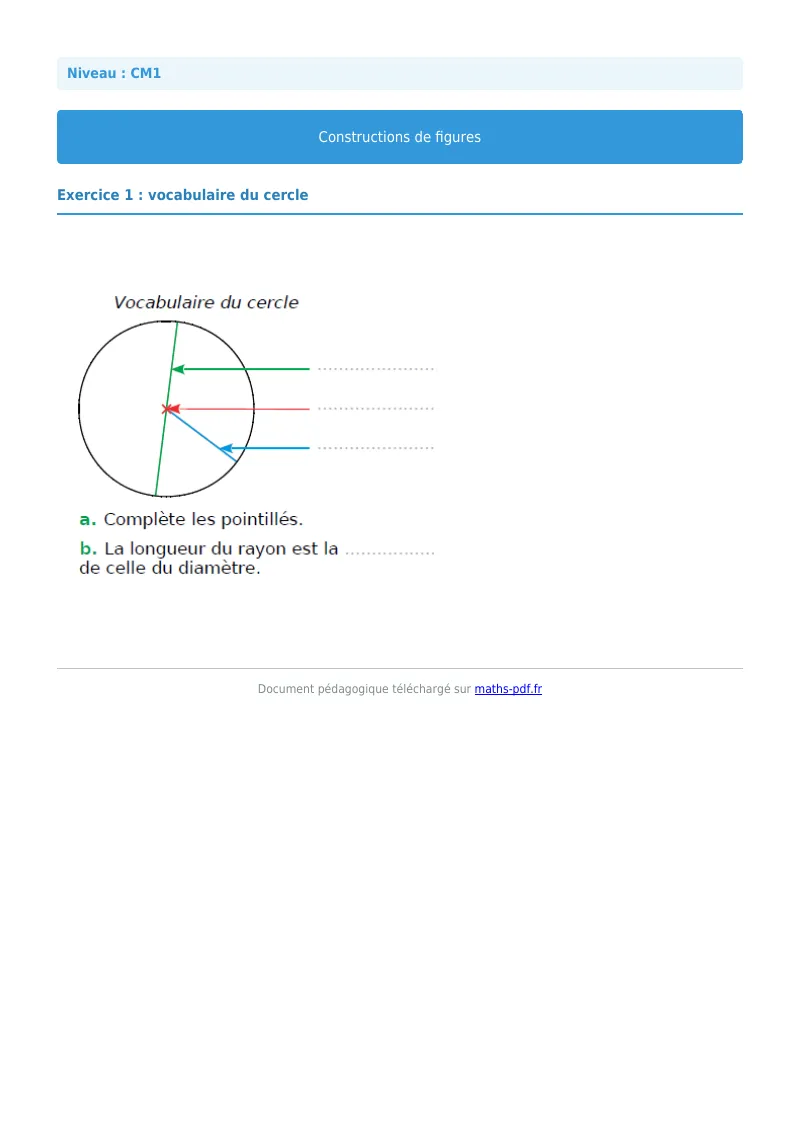 Construction de figures : exercice n°1 de maths en CM1 corrigé en PDF