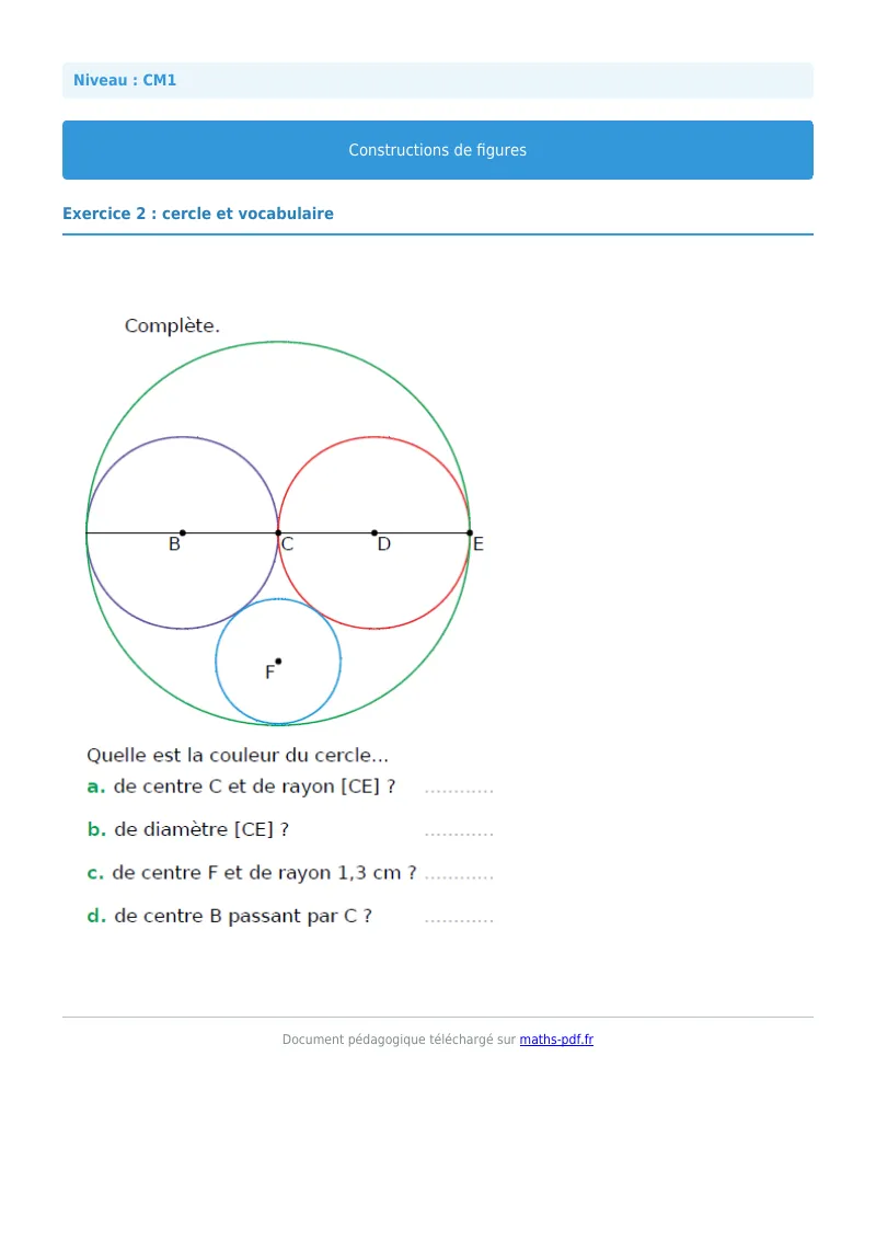 Construction de figures : exercice n°2 de maths en CM1 corrigé en PDF