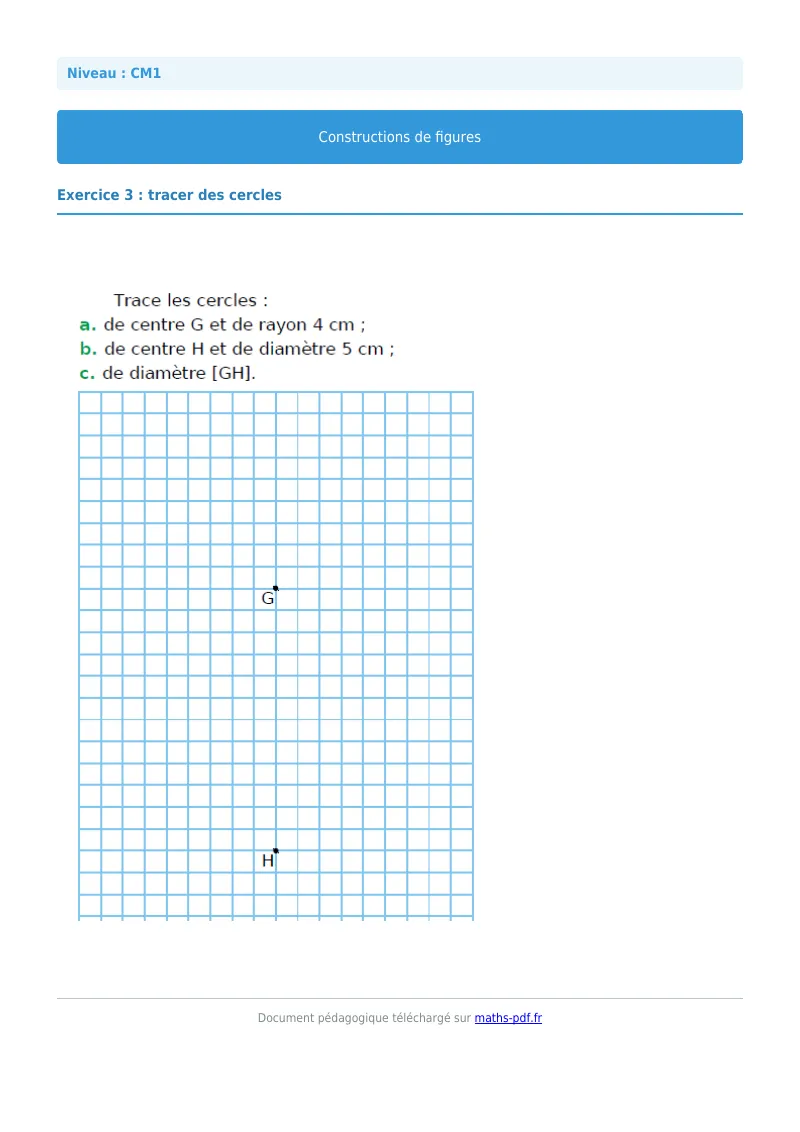 Construction de figures : exercice n°3 de maths en CM1 corrigé en PDF