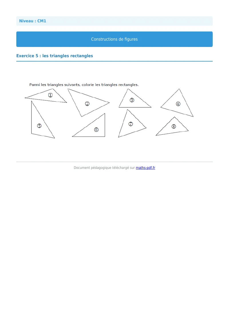 Construction de figures : exercice n°5 de maths en CM1 corrigé en PDF
