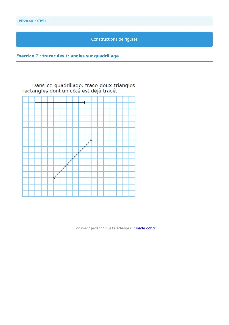 Construction de figures : exercice n°7 de maths en CM1 corrigé en PDF