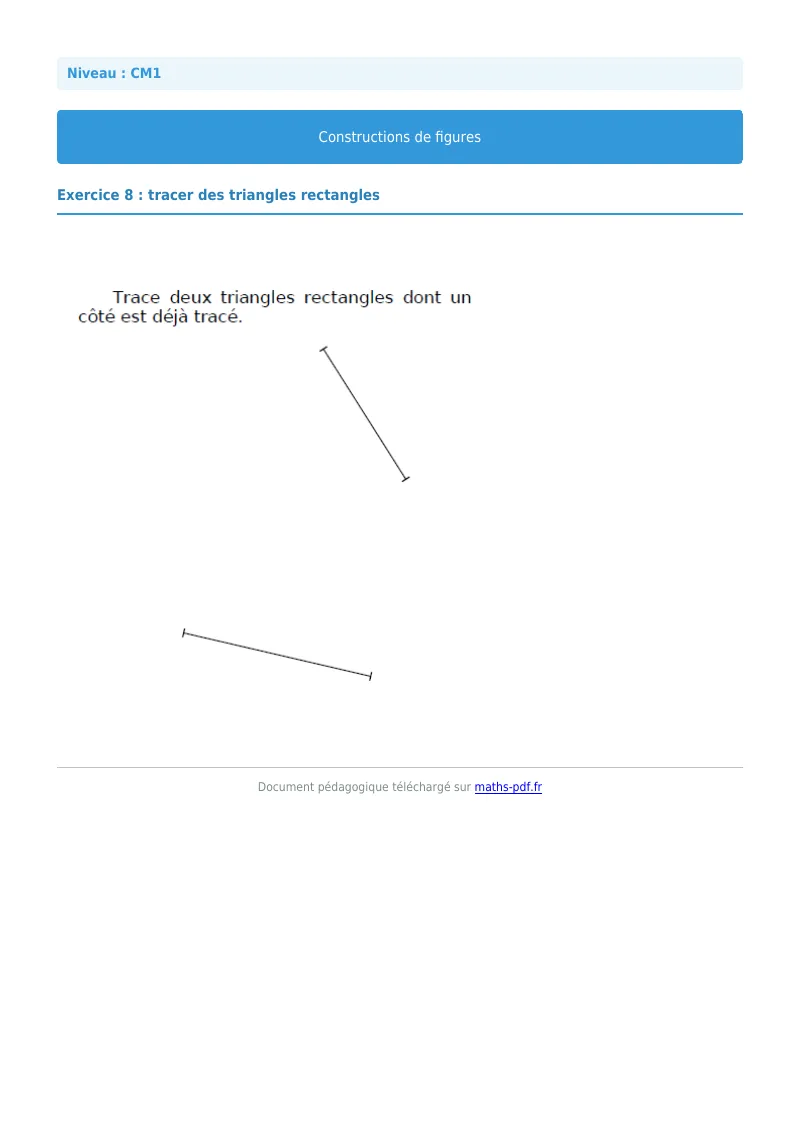 Construction de figures : exercice n°8 de maths en CM1 corrigé en PDF