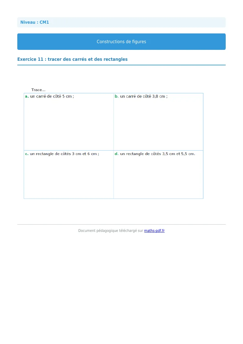 Construction de figures : exercice n°11 de maths en CM1 corrigé en PDF