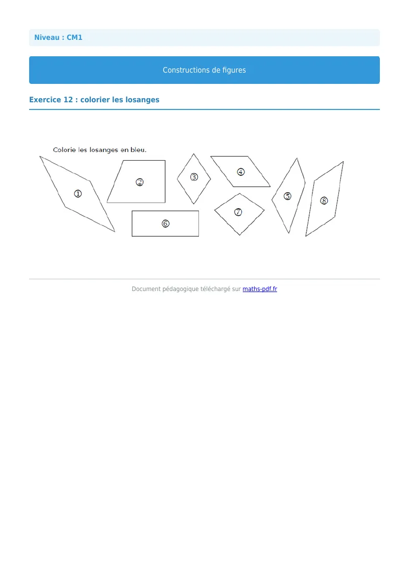 Construction de figures : exercice n°12 de maths en CM1 corrigé en PDF