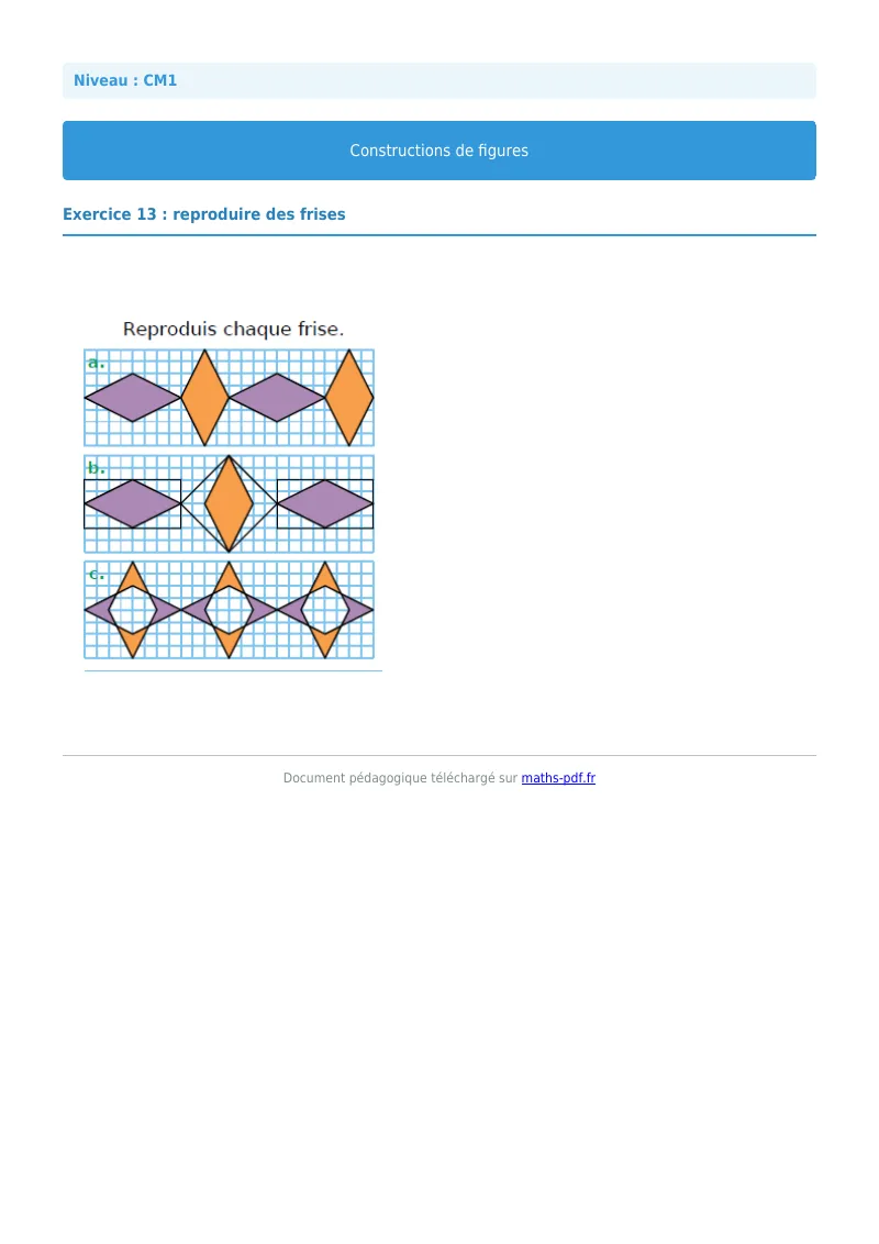 Construction de figures : exercice n°13 de maths en CM1 corrigé en PDF