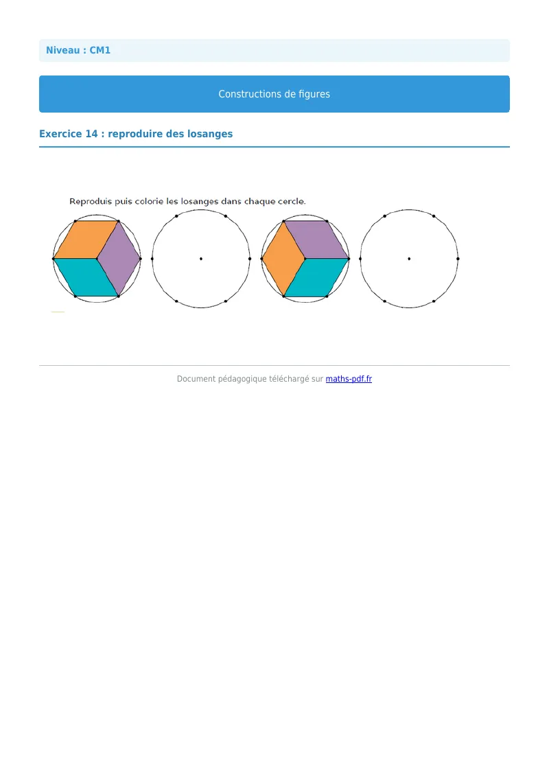 Construction de figures : exercice n°14 de maths en CM1 corrigé en PDF