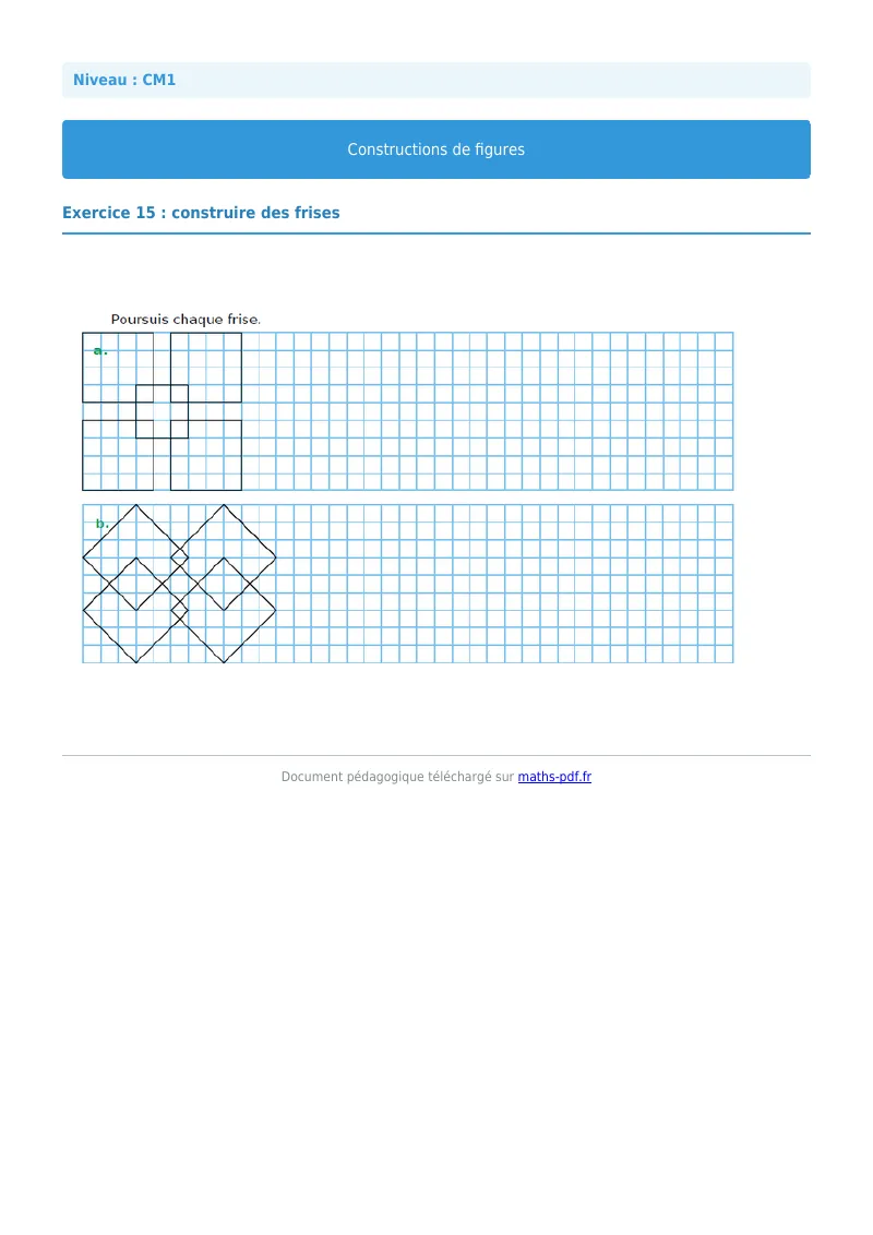 Construction de figures : exercice n°15 de maths en CM1 corrigé en PDF