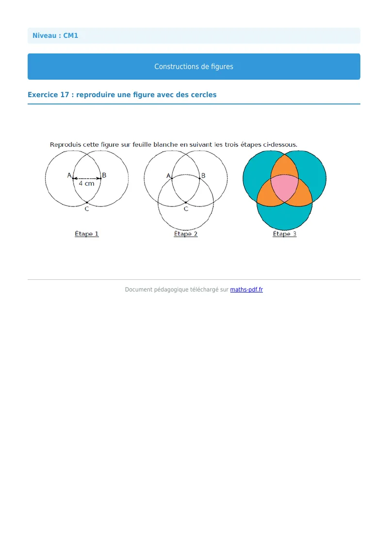 Construction de figures : exercice n°17 de maths en CM1 corrigé en PDF