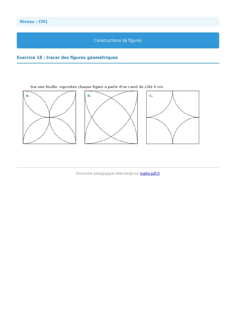 Construction de figures : exercice n°18 de maths en CM1 corrigé en PDF