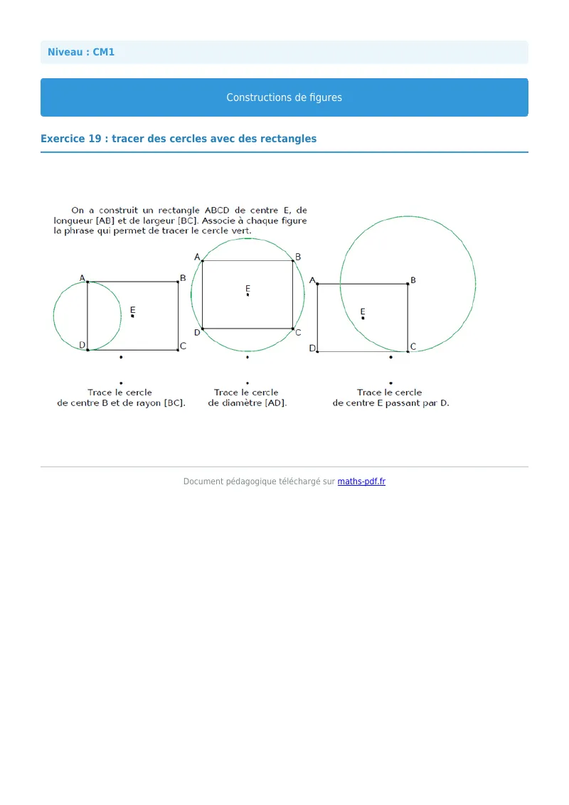 Construction de figures : exercice n°19 de maths en CM1 corrigé en PDF