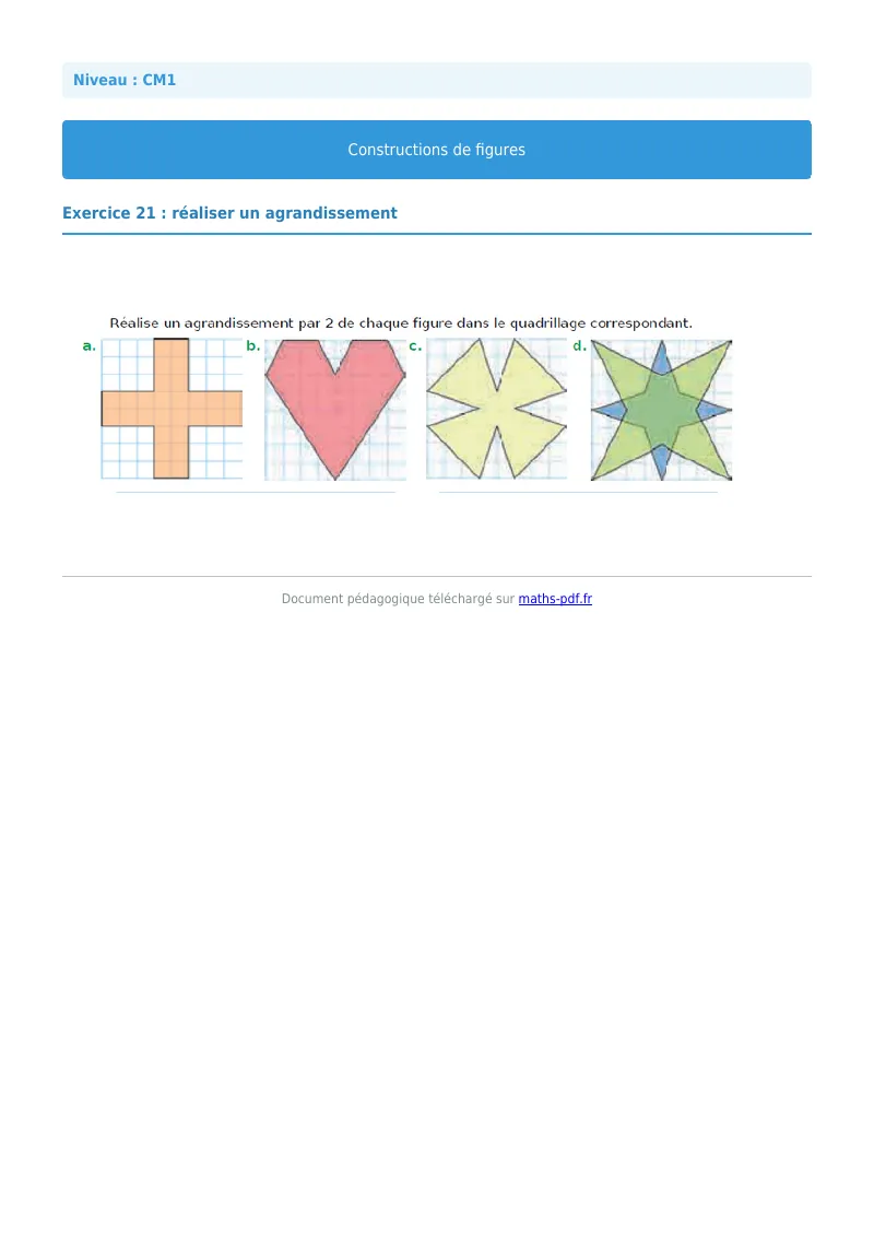 Construction de figures : exercice n°21 de maths en CM1 corrigé en PDF