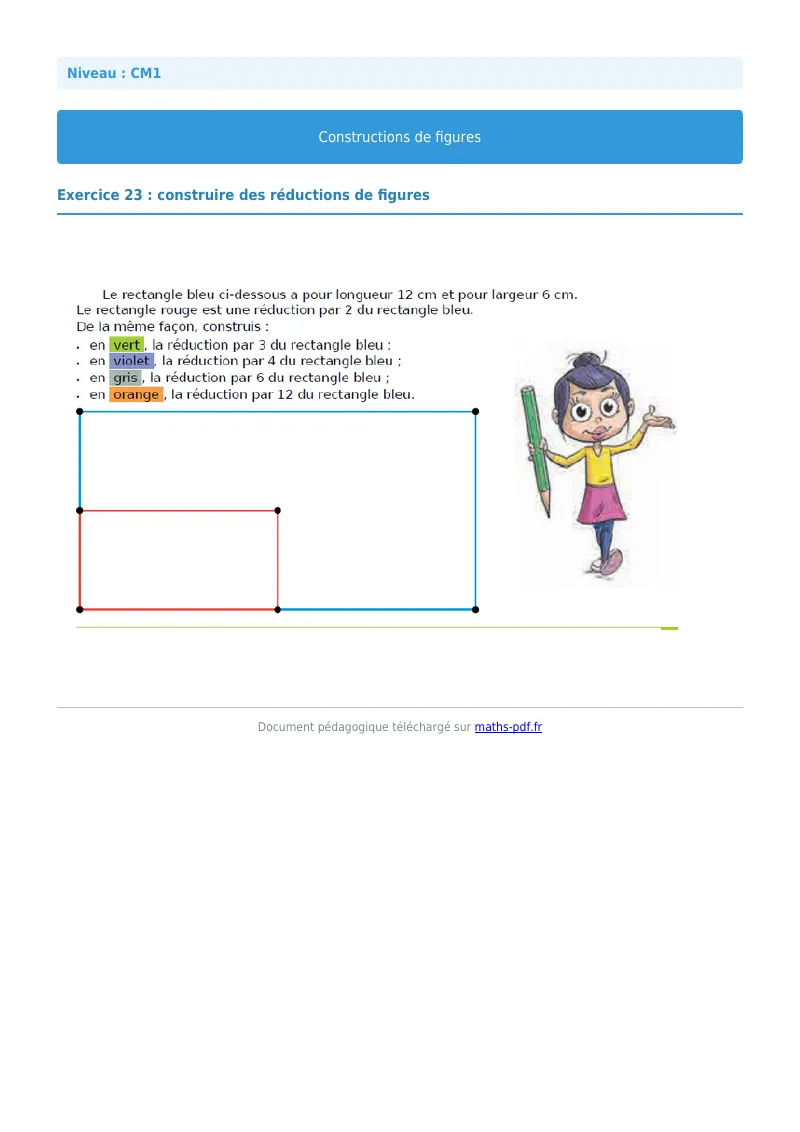 Construction de figures : exercice n°23 de maths en CM1 corrigé en PDF
