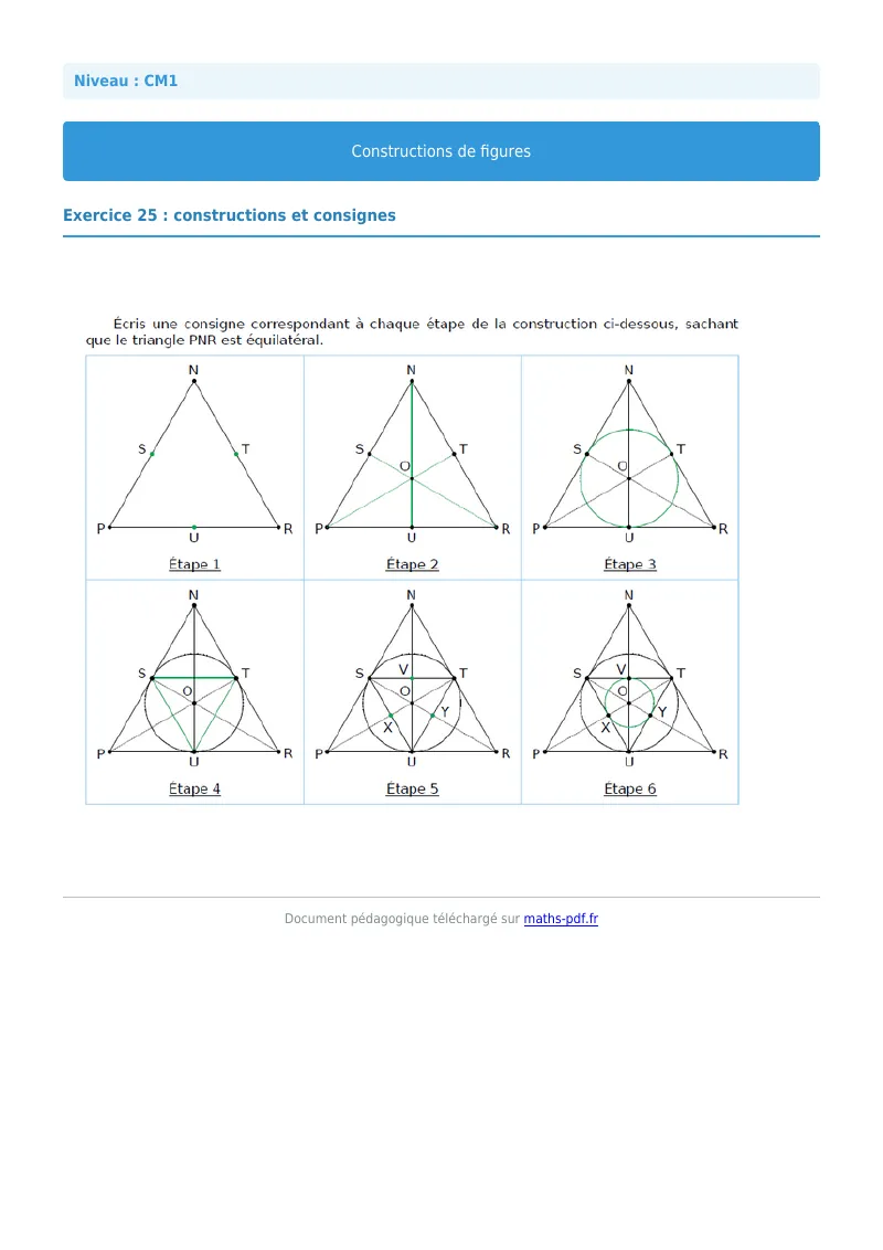 Construction de figures : exercice n°25 de maths en CM1 corrigé en PDF