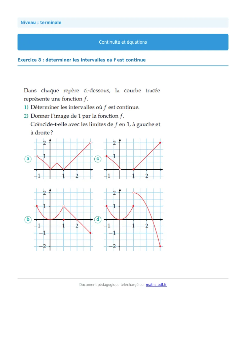 La continuité : exercice n°8 de maths en terminale corrigé en PDF