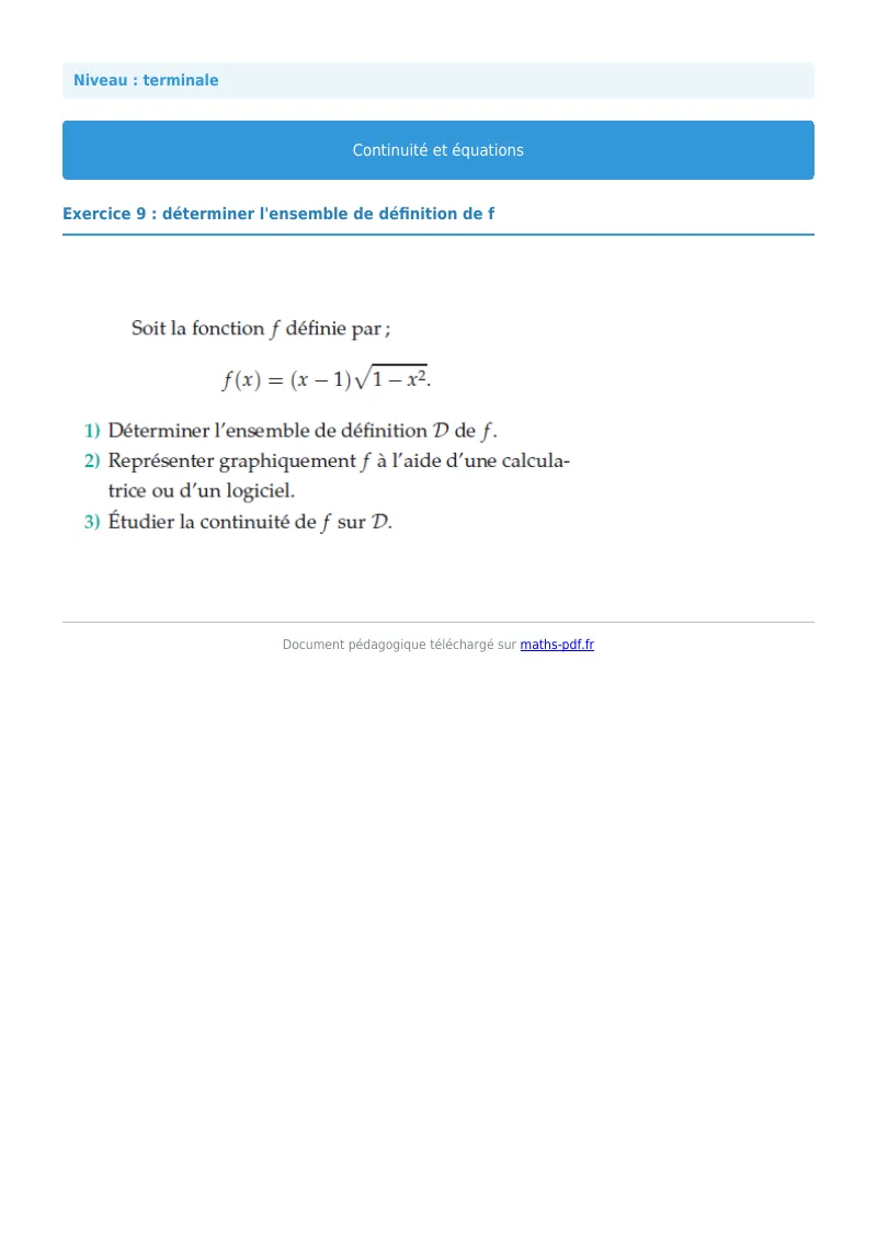 La continuité : exercice n°9 de maths en terminale corrigé en PDF