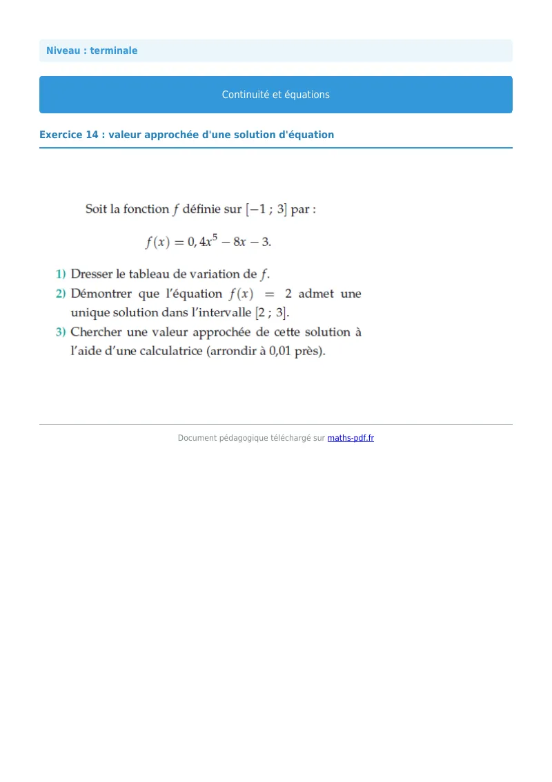 La continuité : exercice n°14 de maths en terminale corrigé en PDF