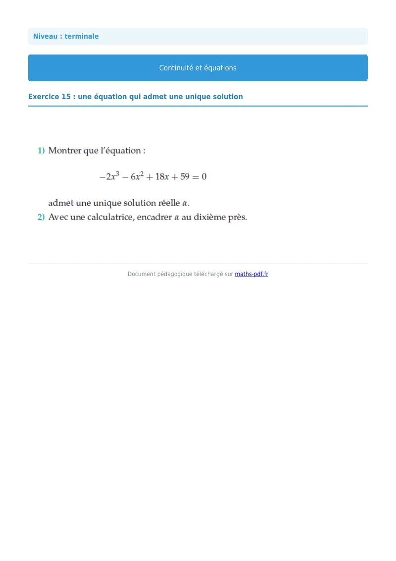 La continuité : exercice n°15 de maths en terminale corrigé en PDF