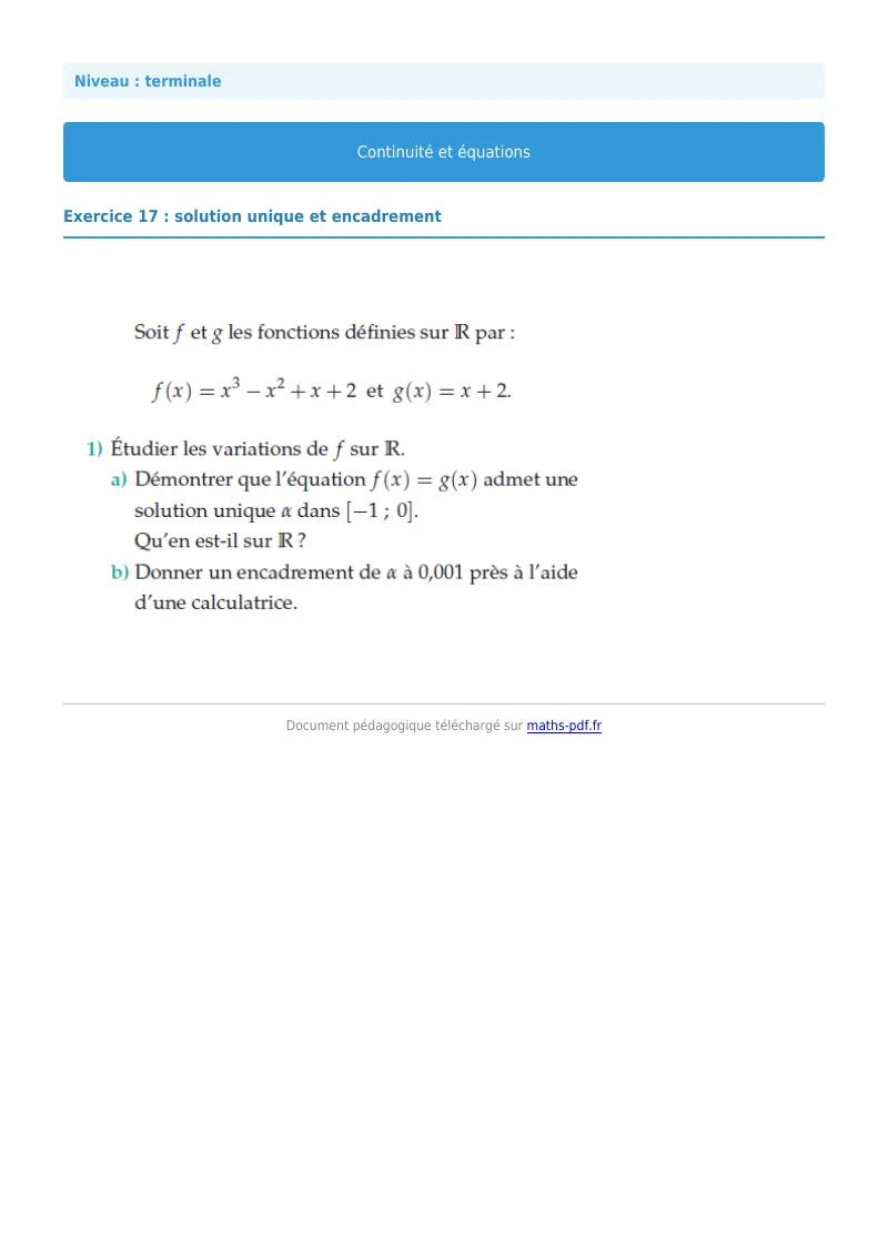 La continuité : exercice n°17 de maths en terminale corrigé en PDF