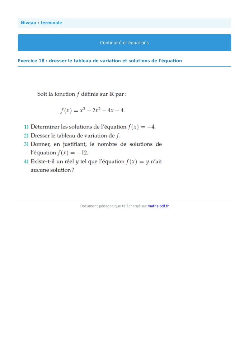 La continuité : exercice n°18 de maths en terminale corrigé en PDF