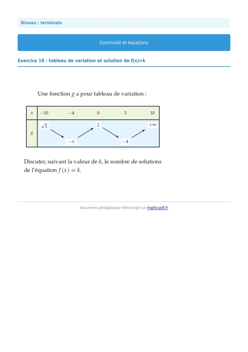 La continuité : exercice n°19 de maths en terminale corrigé en PDF