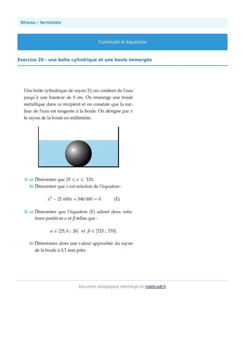 La continuité : exercice n°20 de maths en terminale corrigé en PDF
