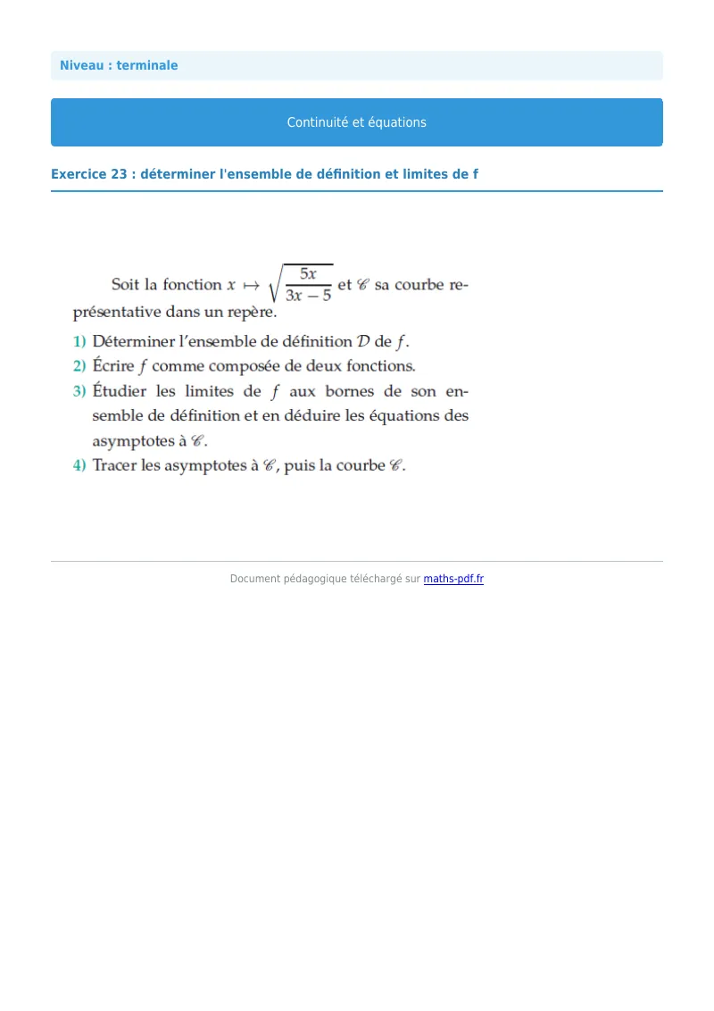 La continuité : exercice n°23 de maths en terminale corrigé en PDF