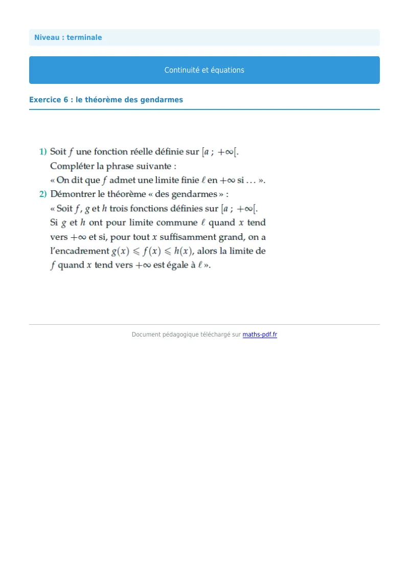 La continuité : exercice n°6 de maths en terminale corrigé en PDF