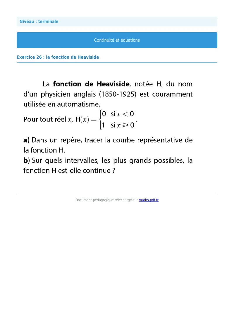 La continuité : exercice n°26 de maths en terminale corrigé en PDF