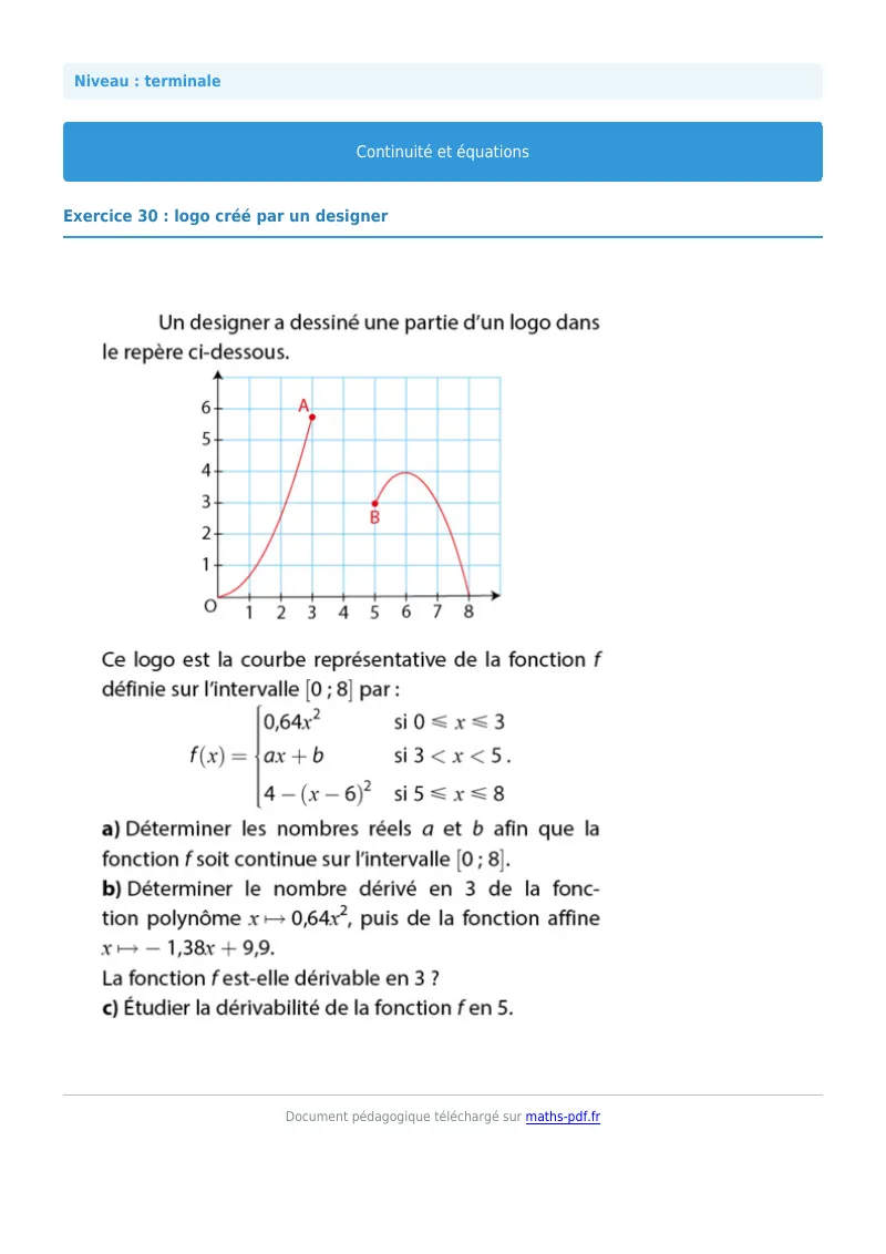 La continuité : exercice n°30 de maths en terminale corrigé en PDF