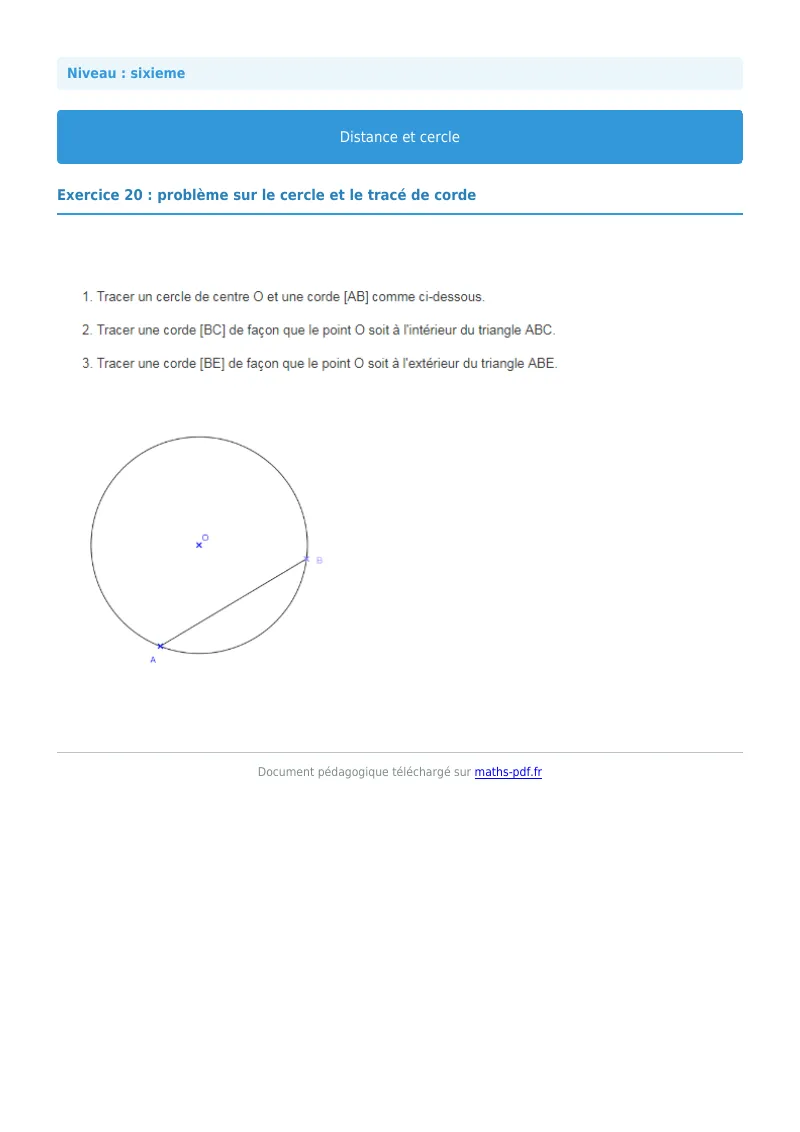 Cercle : exercice n°20 de maths en 6ème corrigé en PDF