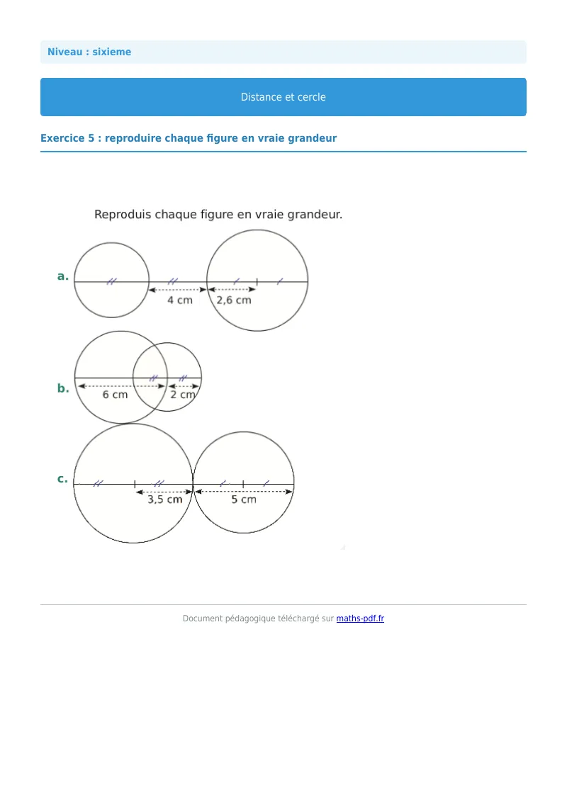 Cercle : exercice n°5 de maths en 6ème corrigé en PDF