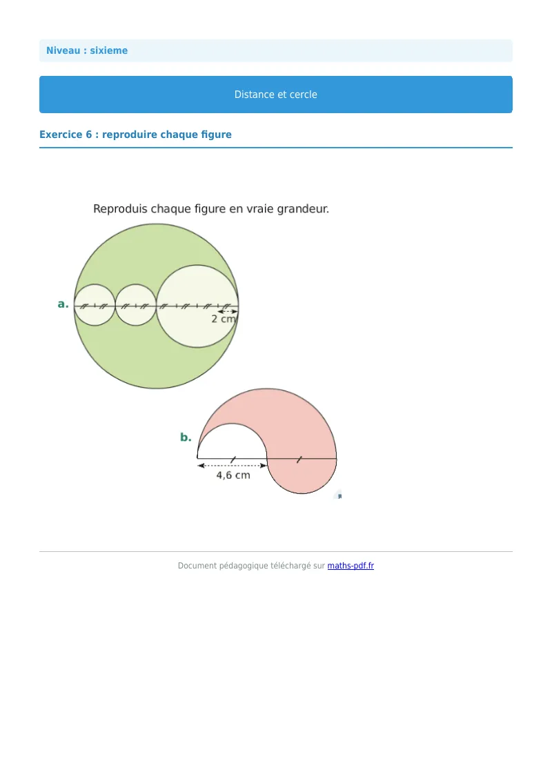 Cercle : exercice n°6 de maths en 6ème corrigé en PDF