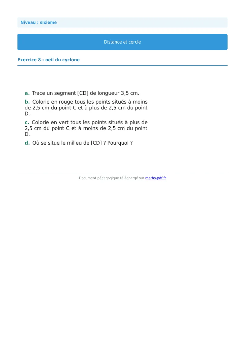 Cercle : exercice n°8 de maths en 6ème corrigé en PDF