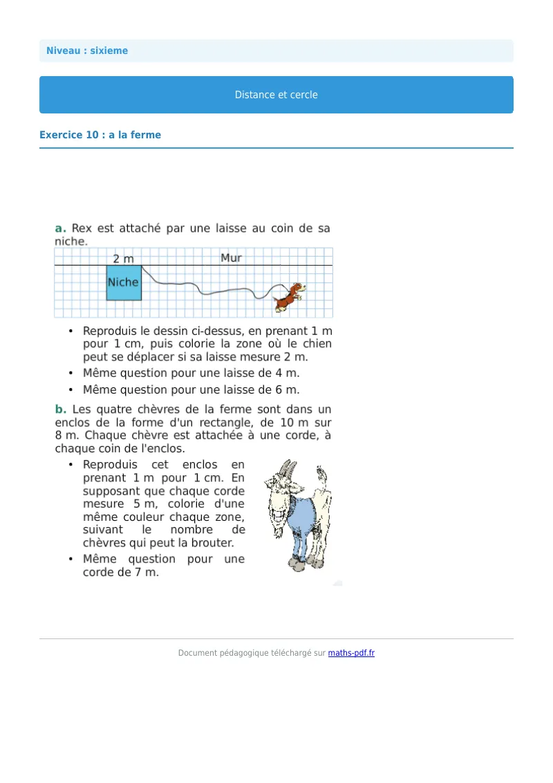 Cercle : exercice n°10 de maths en 6ème corrigé en PDF